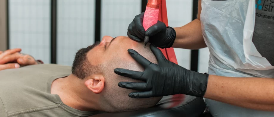 client receiving scalp micropigmentation